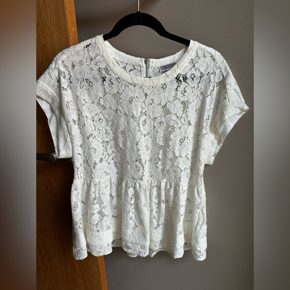 Chelsea28 Brand Lace Peplum Blouse. Size S. Color White.